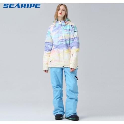 SEARIPE New hot women white ski suit female waterproof snowboarding set women skiwear white ski jacket and white ski pants suit