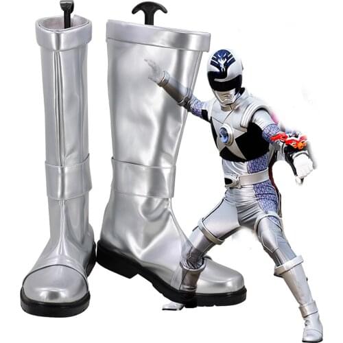 Uchu Sentai Kyuranger Space Squadron Nine Ranger Hebitsukai Silver Naga Ray Cosplay Boots Silver Shoes Custom Made
