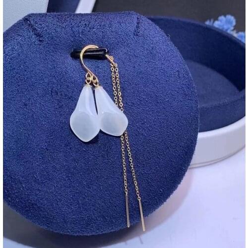 SHILOVEM 18k yellow gold real Natural white Jasper drop earrings classic fine Jewelry women wedding gift new myme9.517.5668hby