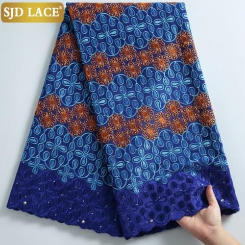 SJD LACE 2021Latest Nigerian African Dry Lace Fabric With Stones Embroidery Swiss Voile Lace In Switzerland For Man Sewing A2265