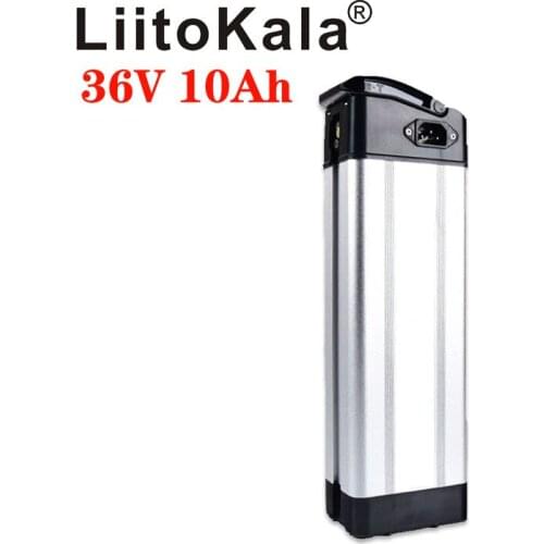 LiitoKala 36V 10AH Silver fish style Electric Bike battery 36V 500W lithium battery with Aluminum case