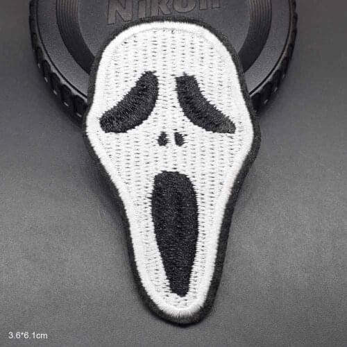 Horror Halloween Cool Scary Movie White Scream Mask Embroidered Patch for Clothing Iron on Embroidered Sew Applique Patch