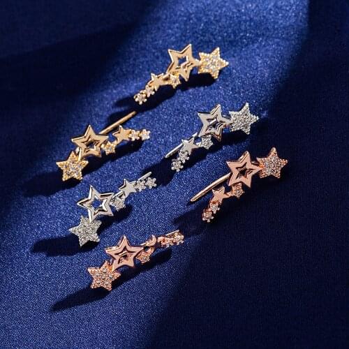 Korean Fashion Crystal Star Drop Earrings for Women Gold Color Shiny Rhinestones Earrings Luxury Jewelry Gift aretes de mujer