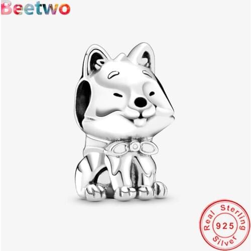925 Sterling Silver Japanese Akita Inu Dog Charm Zircon Beads Fit Original Pandora Charms Bracelet Bead Fashion Jewelry Berloque