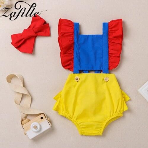 ZAFILLE Snow White Newborn Onesie Baby Girl Summer Clothes 2021 Bowknot Color Block Girl Baby Bodysuit For Newborn Costume