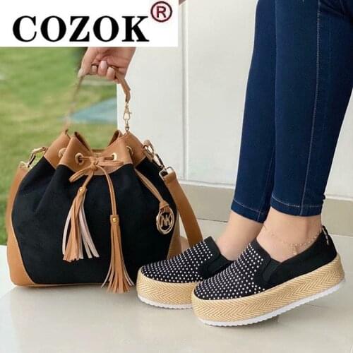 Womens Single Shoes Crystal Solid Thick Bottom Rope Compilation Slip-On Female Sneakers Leisure Concise Ladies Vulcanized Shoes