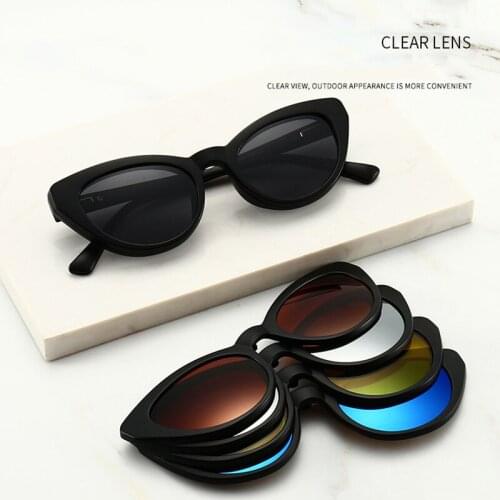 Kanspace 6 In 1 Magnetic Clip On Polarized Women Glasses Cat Eye Fashion Eyeglasses Frame Dirving Outdoors Sunglasses 2351t