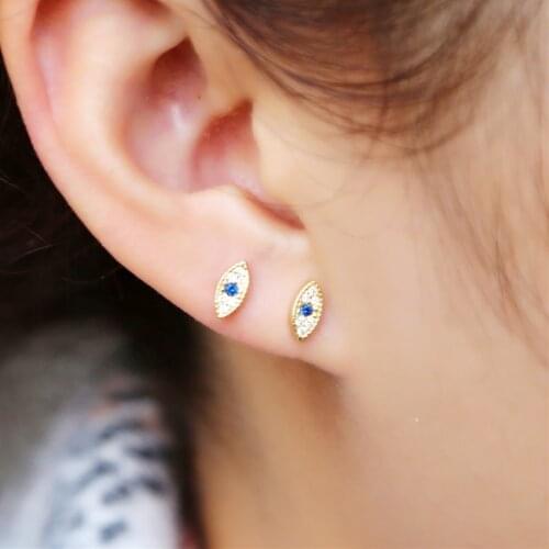 2021 Drop Shipping 925 Sterling Silver Lucky Evil Eye Charm Earrings Stud Minimalist Delicate Cute Simple Earring For Lady Girls