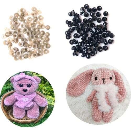 100Pcs/Bag 5-24mm DIY Doll Toy Eyes Black Plastic Safety Eyes Puppets Doll with Washers