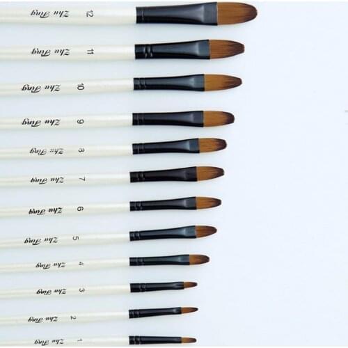 12 Pcs/set Nylon Hair Paint Brushes Different Shape Round Plain Tip Gouache Painting Brush Set Art Supplies Painted Artists