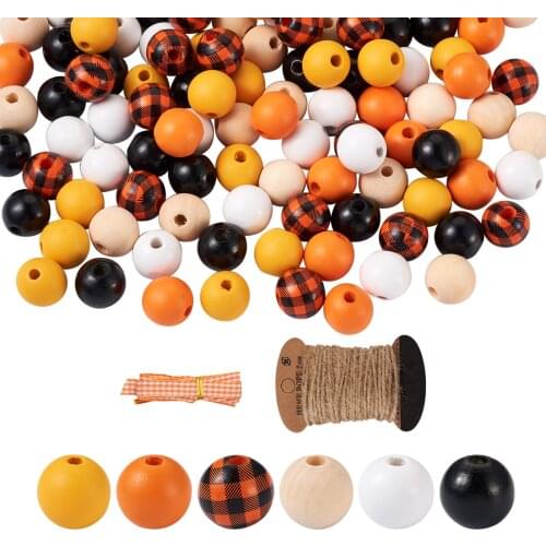120Pcs Halloween Christmas Painted Natural Wood Beads Round Mixed Color Bracelet Necklace Charms DIY Jewelry Making Accessories
