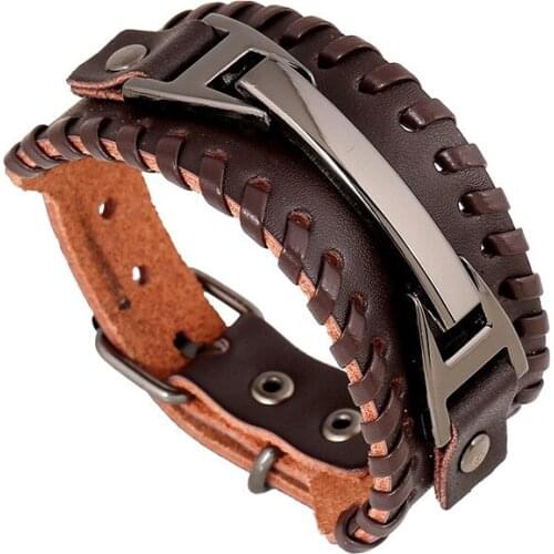 2020 Punk Mens Temperament Cowhide Bracelet Woven Couple leather Bracelet Multi-layer Wide Package