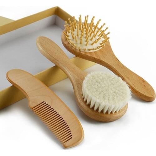 3Pcs Baby Care Pure Natural Wooden Brush Comb Set Newborn Hair Brush Infant Head Massager Baby Shower Gifts