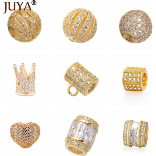 Wholesale 9pcs Copper Metal Luxury Shiny AAA Zircon Rhinestone Charm Beads For Jewelry Making DIY Women Bracelets Necklaces Bead