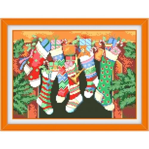 The stockings were hung cross stitch kits pattern aida fabric 18ct 14ct 11ct count white canvas cotton thread embroidery