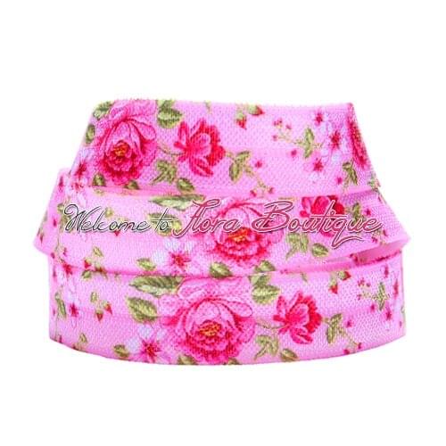 FLRA ElasticPeony flower elastic ribbons, pink elastic with pattern