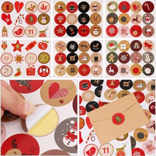 1pcs Christmas Label Advent Calendar Number 1-24Paper Stickers Ornaments Cookie Candy DIY Xmas Gift Adhesive Packaging Sticker