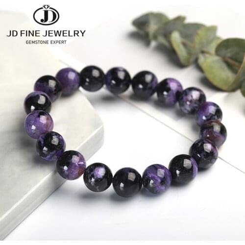 JD 6-12mm Semi Precious Natural Purple Charoite Stones Smooth Round Loose Beads Bracelet Charms Yoga Women Meditation Amule