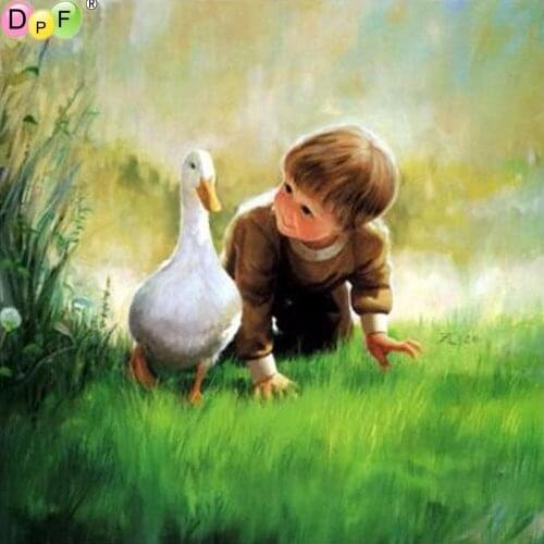 DIY Child and duck full square diamond painting cross stitch needlework diamond embroidery home decor mosaic kits