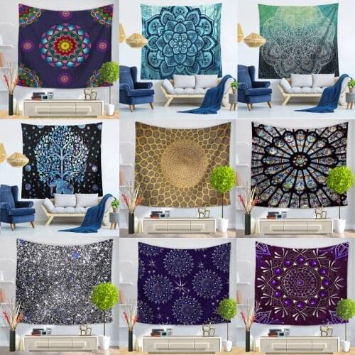 Mandala Polyester Square Tapestry Wall Hanging Carpet Throw Yoga Mat for Home Bedroom Decoration