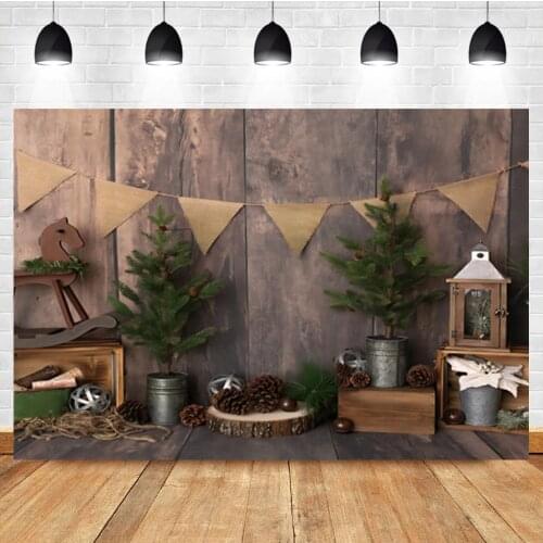 Laeacco Christmas Tree Wooden Board Cartoon Horse Pine Nuts Birthday Photo Background Photographic Backdrop For Photo Studio