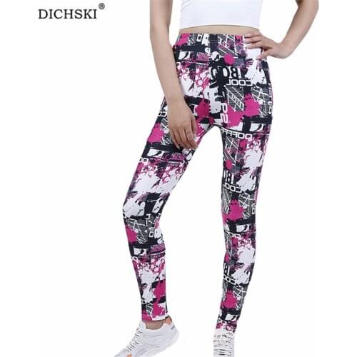 DICHSKI High Waist Leggings Push Up Sport Women Fitness Running Gym Pants Rose White Colorful Graffiti Letters Knitted Bottom