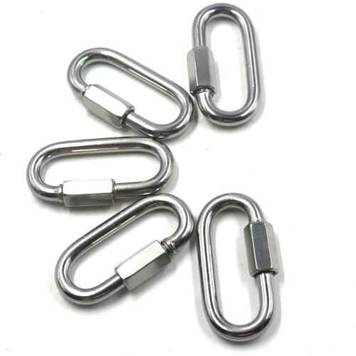Multifunctional 304 Stainless Steel Carabiner M8 Quick Oval Screwlock Link Lock Ring Hook, a Pack of 5
