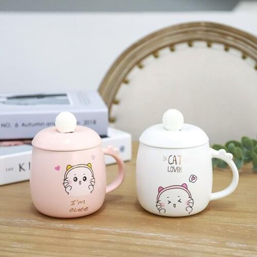 Cartoon cute cat Mug ceramic cup with lid metal spoon large capacity 420ml cup creative beverage coffee cup tea cup novelty gift