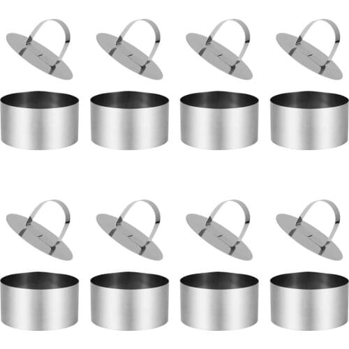 8 Pieces Cooking Rings Set with Pusher Non-Stick Stainless Steel Round Food Rings for Cooking Crumpets Eggs Pastry Mousse Desser