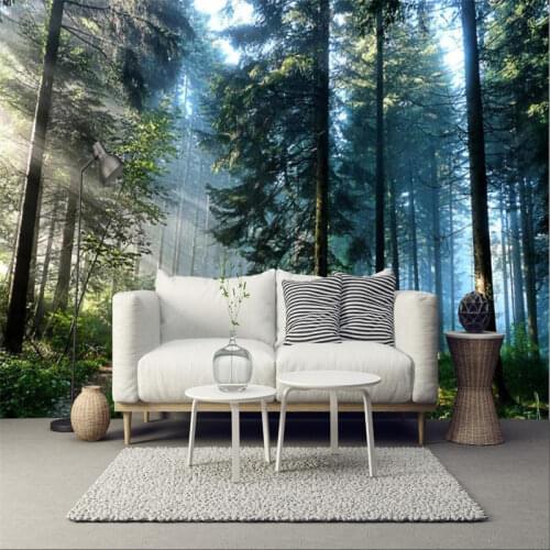 Custom 3D stereoscopic TV backdrop sofa 3D wallpaper living room non-woven 3D wallpaper green woods landscape large mural