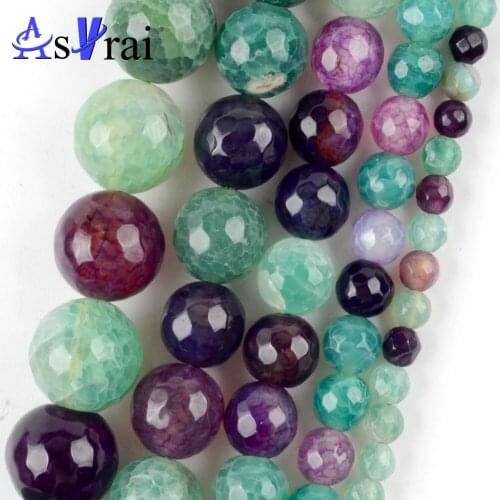 Natural StoneFaceted Green Purple Dragon Veins Agates Round Beads For Jewelry Making 6/8/10mm Diy Bracelets Accessories 15"