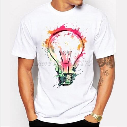 New Color Painted Bulb Design Mens T shirt Cool Fashion Tops Short Sleeve Tees