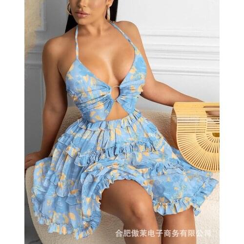 2021 Summer New Fashion Womens Sling Printed Wood Ear Dress woman dress