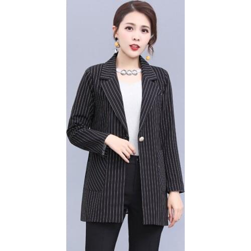 New Autumn Women Black Striped Blazers Suits Coat Ladies Work Wear Single Button Blazer Elegant Jackets Female Causal Outerwear