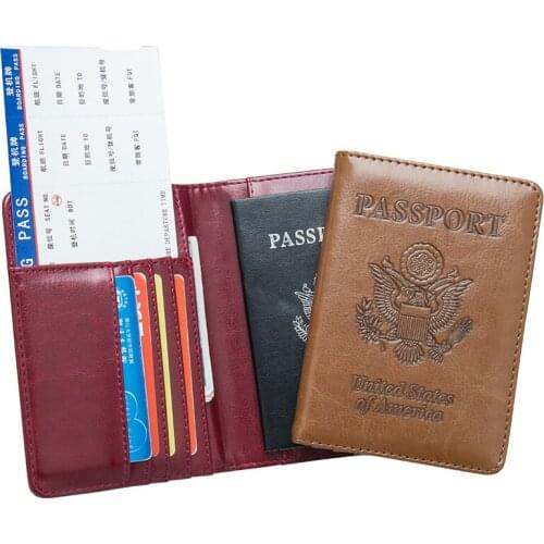 New USA dark red soft oil double-headed national Passport Cover Built in RFID Blocking Protect personal information