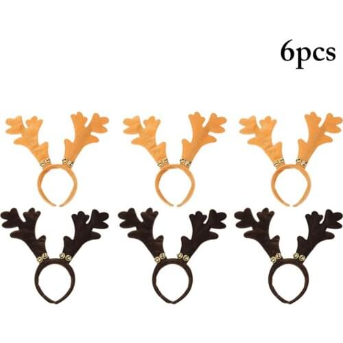 6Pcs/Set Christmas Antlers Headband With Bell Cloth Party Headband Hair Hoop For Christmas Hair Accessories Party Supplies