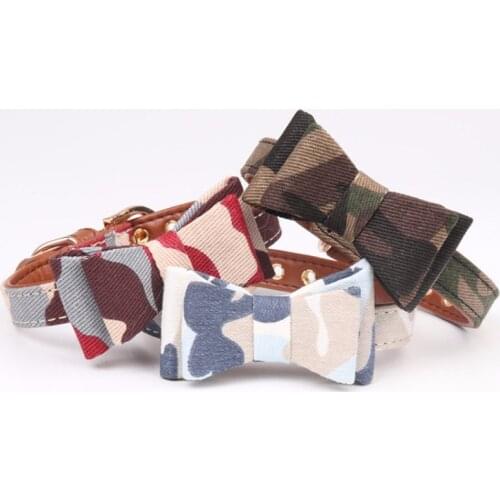 Pet Collar Camouflage style dog collar bow tie pet pupply product dog collar set necklace S Green Red Blue