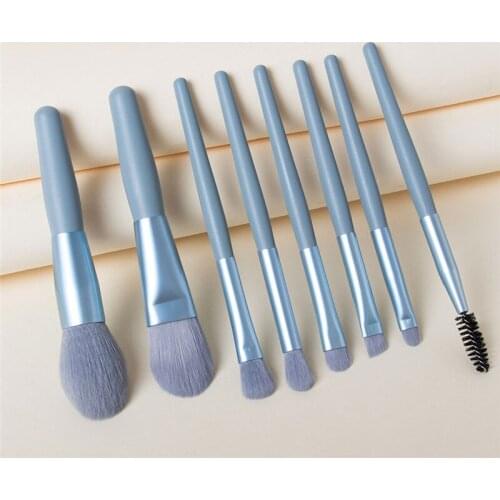 Portable 8Pcs Wooden Foundation Eyebrow Eyeshadow Makeup Brush Sets Multifunctional Cosmetic Brush Makeup Tools