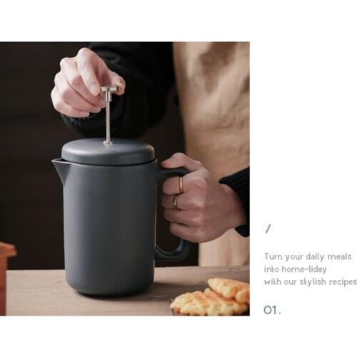 Durable Kitchen French Press Coffee Maker Ceramic with Handle for Good Coffee and Tea Office Rust-Free Dishwasher Safe