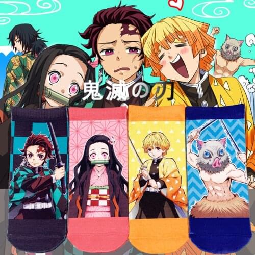 Anime Demon Slayer: Blade Cartoon Zenitsu Tanjiro Nidouzi Inosuke Clear and Bright Printed Socks
