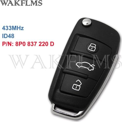 DIY 3 Buttons 433MHz ID48 Remote Car Key For Audi A3 S3 TT 2005 2006 2007 2008 2009 2010 8P0837220D Without Keyless