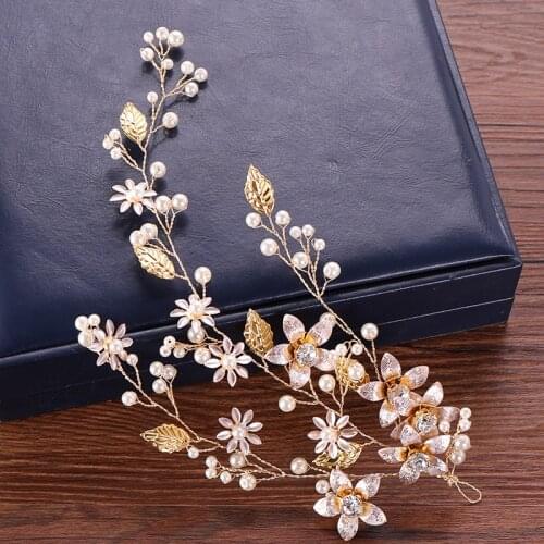 Floral Wedding Headband With Pearl Hairband Bride Hair Accessories Gold Women Wedding Headbands Flower Rhinestone Jewelry Tiaras