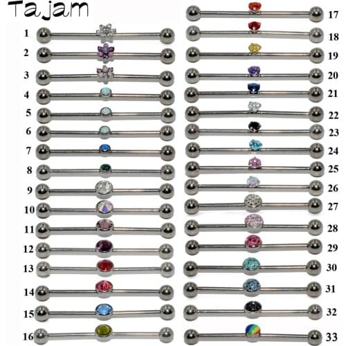 1PC G23 Titanium Earrings Straight Barbell Ring with Opal Zircon Flat Back Gem Ear Piercing Fashion Body Piercing Jewelry