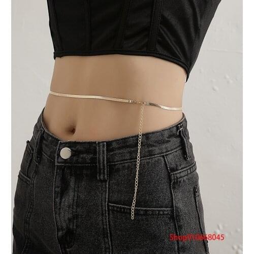 Summer ladies fashion imitation Jane simple plain snake bone chain body chain female punk retro pendant sexy waist chain
