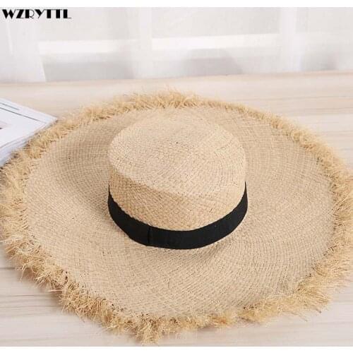 Unisex Raffia Hat Fringed Straw Hat Large Wide Brim Sun Hat for women Man Band Beach Cap Summer UV Hat Kentucky Derby Visor Hat