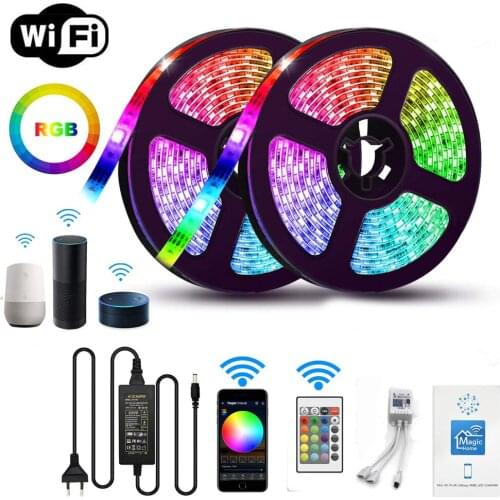 LED Strips Lights WiFi Luces Led RGB 5050 SMD 2835 Flexible Waterproof Tape Diode 5M 10M 15M 20M 12V Remote Control Adapter plug