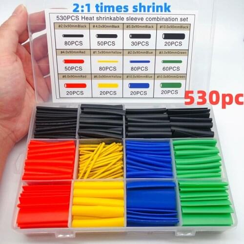 530ps colour boxed heat shrinktubing 2:1 electronic DIY kit, insulated polyolefin sheathed shrink tubing cables and cables tube