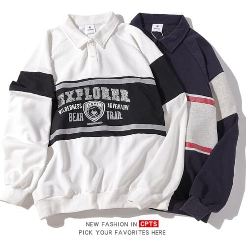 Autumn Winter Fashion Hoodie Women and Men Harajuku POLO Sweatshirts Letter Bear Print Contrast Stitching Loose Vintage Pullover