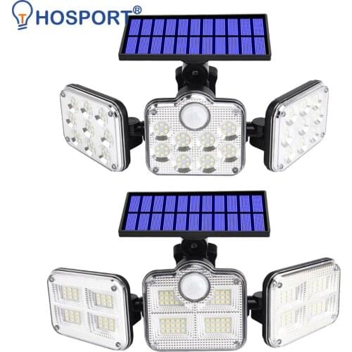 145/122LED Solar Lights Outdoor 3 Head Motion Sensor Solar Power Charge LED Outdoor Street Waterproof Remote Control Wall Lamp
