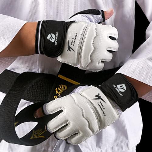 WT Taekwondo Half Finger Palm Protector Guard Karate Boxing Gloves Mitts Sanda Hand Protector Gloves Adult Kids Перчатки каратэ